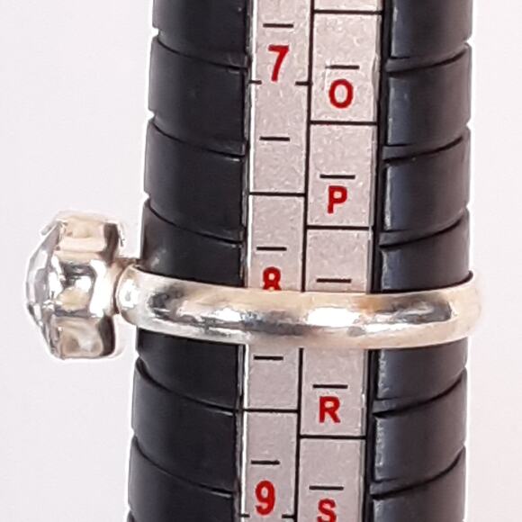 Silver Tone Ring Solitary Round Clear Stone Prong Set Minimalist - Picture 9 of 9